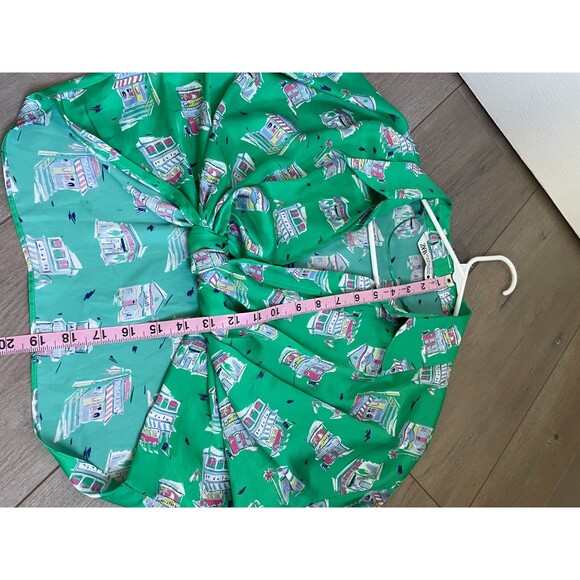 Zara Women's Knotted Collard Open V~Neck Green Satin Shops Print Crop Blouse M - Picture 4 of 8